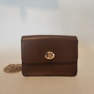 Coach Bowrey Brown Leather Crossbody with chain Strap